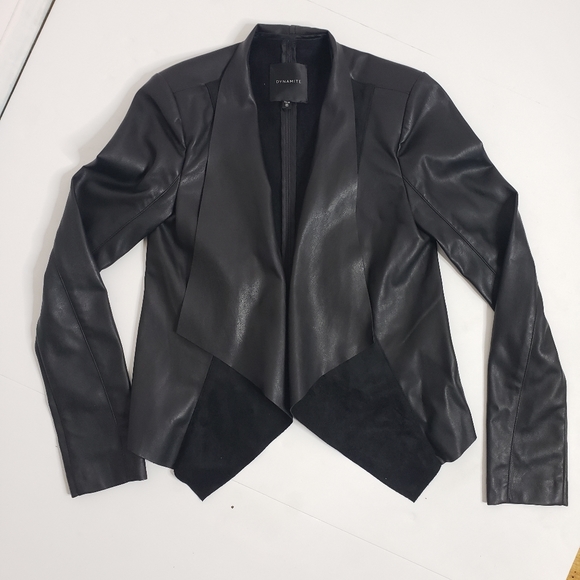 Dynamite XS black leather and suede blazer jacket - Picture 3 of 6